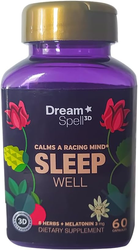 Dream Spell 3D Natural-Based Sleep Aid - Beruhigt einen Alert Mind, No Next-Day Grogginess- Drug-Free Innovative Formel mit 3Mg Melatonin, GABA, Hops - Restful Nights, Refreshed Mornings - 60 Kapseln