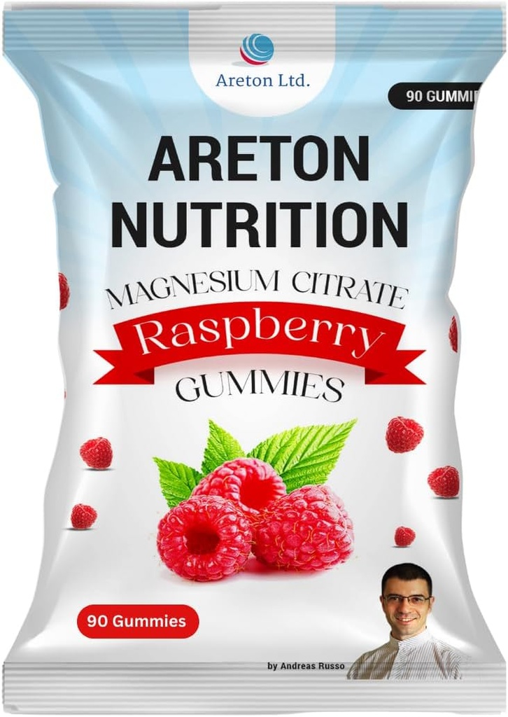 Gommies de magnésium à haute absorption de framboise - 90 Compte - Soutient la santé musculaire et osseuse, le soulagement du stress, l'humeur calme
