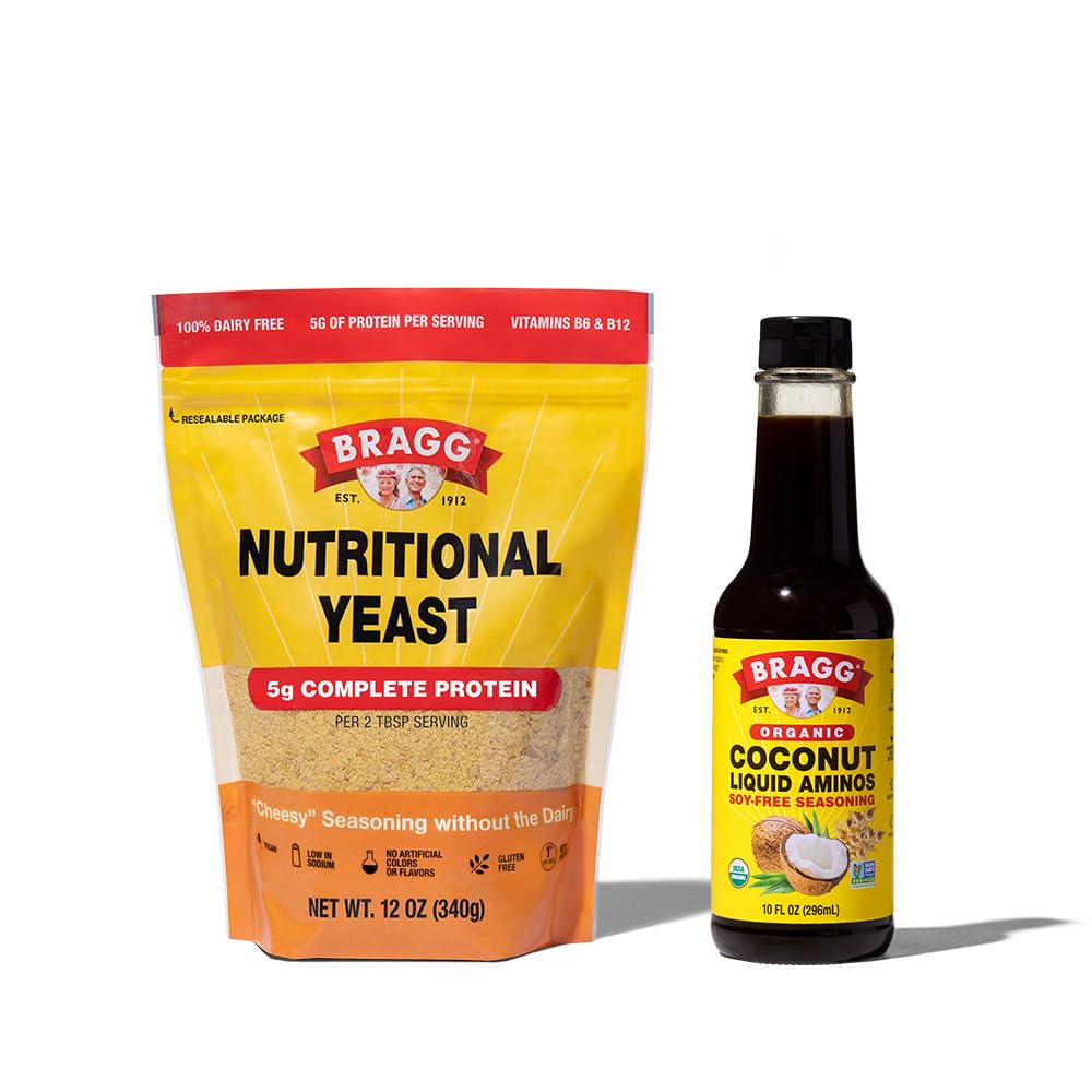Bragg Premium 12 Ounce Nutritional Yeast Seasoning Pouch - Vegan, Gluten Free Cheese Flakes and Coconut Aminos, All Purpose Seasoning, 10 Oz, Single