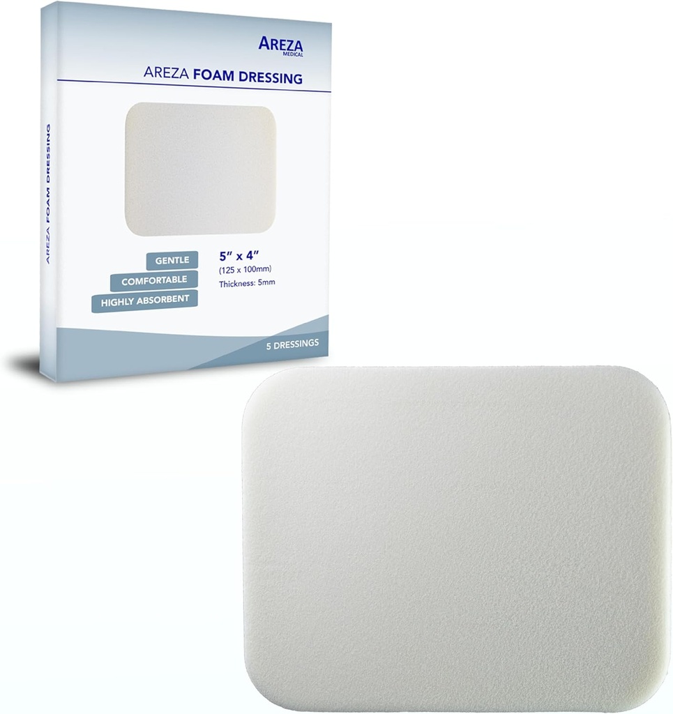 Areza Medical - Foam Wound Dressing - Poliuretano - Sterile - 5" x 4" (12,5 cm x 10 cm) - 5 PC