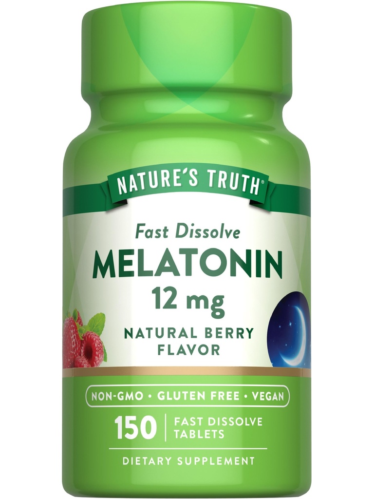 Nature's Truth Melatonin 12 mg | 150 Tabletten | Quick Dissolve | Natural Berry Flavor | Vegan, Non-GMO & Gluten Kostenlose Ergänzung für Erwachsene
