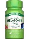 Melatonina della verità della natura 12 mg | 150 compresse | Dissolve rapida | Natural Berry Flavor | Vegan, Non OGM & Gluten Supplemento gratuito per gli adulti