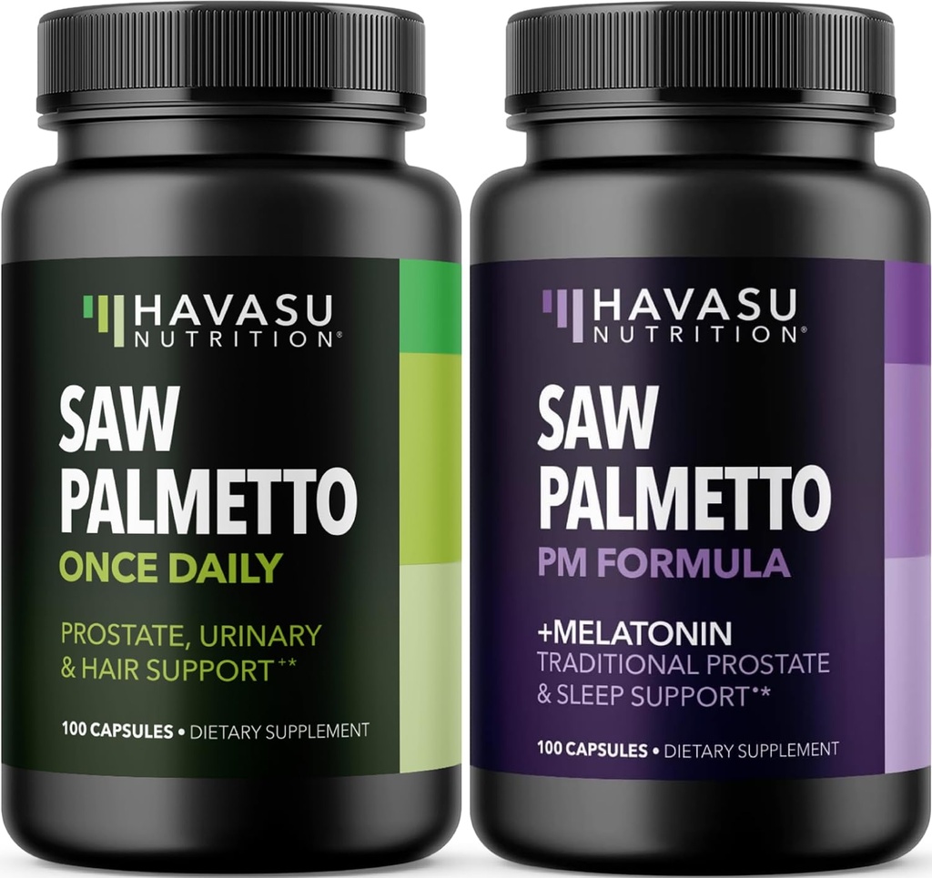 NUTRITION HAVASU Palmetto à scie nocturne avec mélatonine (60 portions) et capsules de Palmetto à scie diurne (100 portions)