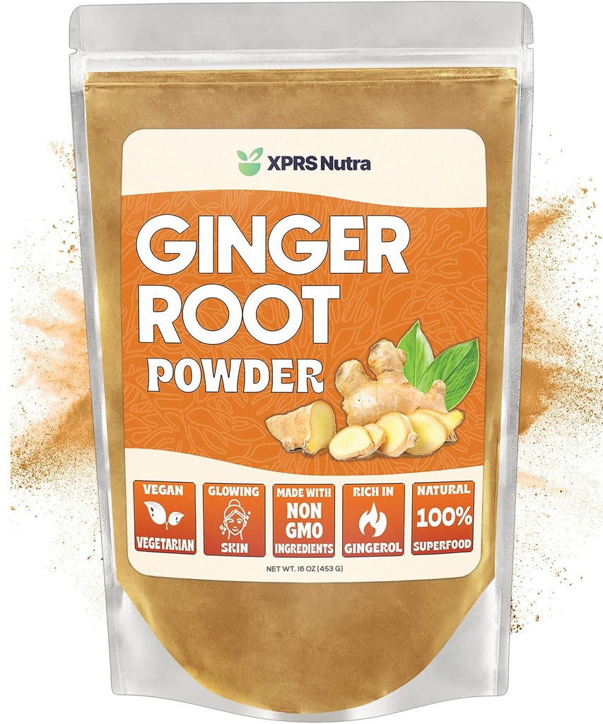 XPRS Nutra Ginger Powder - Premium Ground Ginger Root Powder with Potent Spicy Flavor - Ground Ginger Powder - Vegan Friendly Sustainably Grown Powdered Ginger (16 Ounce)