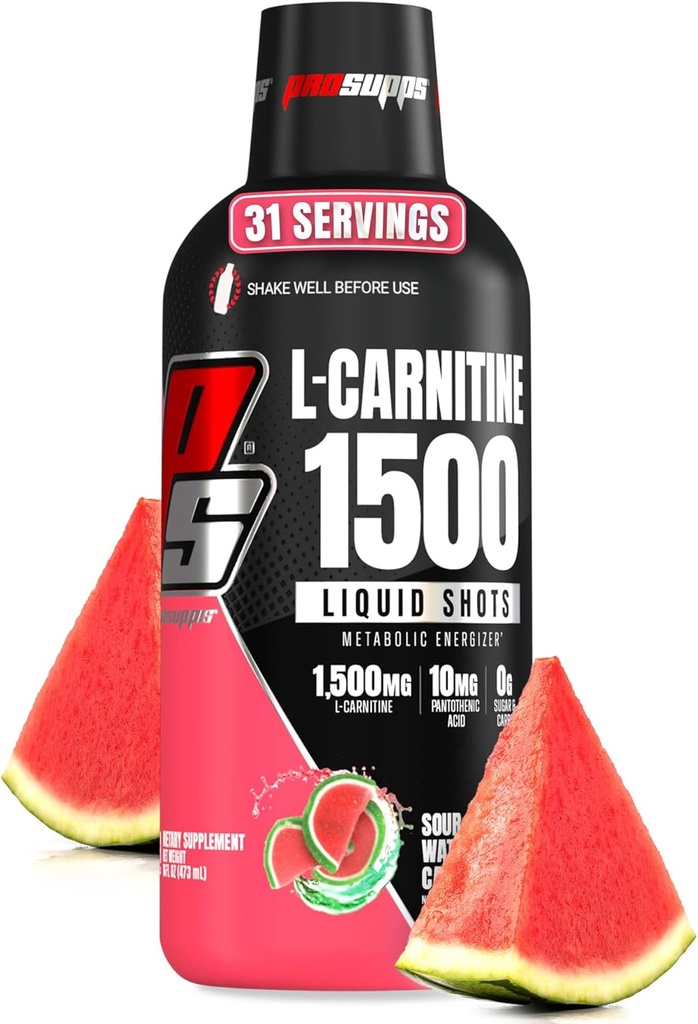 PROSUPPS L-Carnitin Liquid 1500, Stimulant-freie flüssige Schüsse für Männer und Frauen - Saubere Pre-Workout-Getränke für Energie, Leistung & Muskel-Recovery - Kein Zucker, keine Carbs - 31 Servietten, Wassermelone Candy