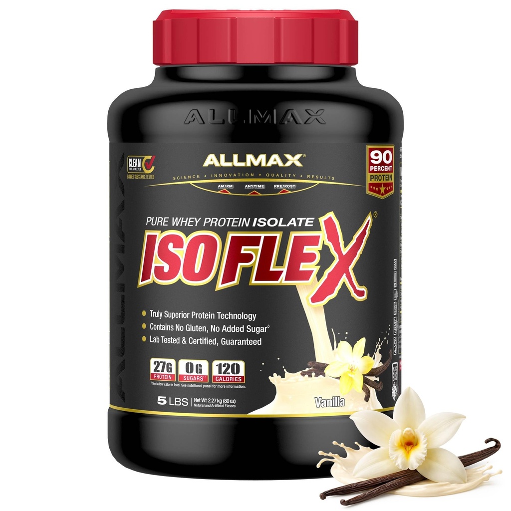 ALLMAX Nutrition - ISOFLEX Polvere di proteine del siero, Isolato di proteine del siero, 27g Protein, Vanilla, 5 Pound