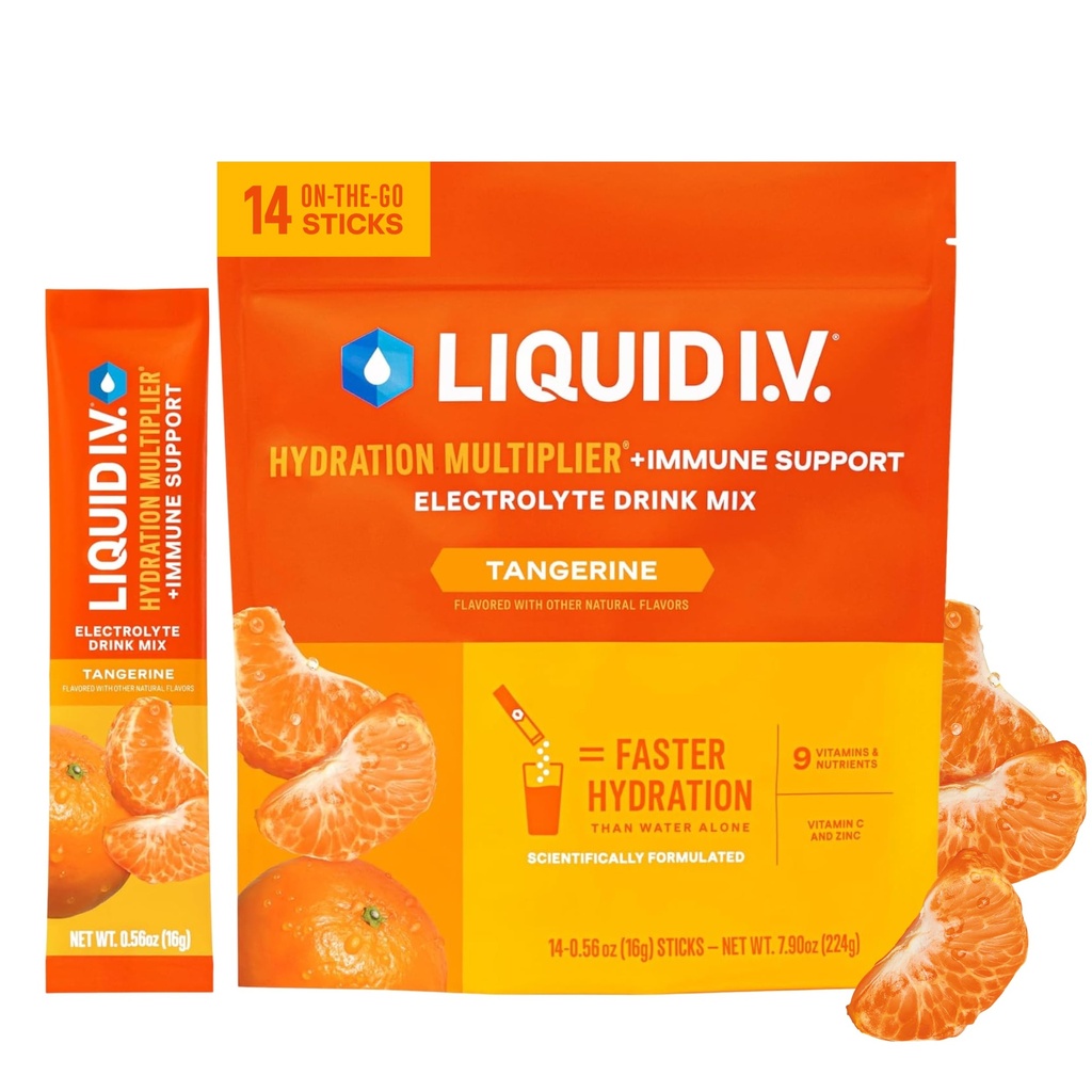 Liquid I.V.® Hydration Multiplikator +Immune Unterstützung - Tangerine | Elektrolyt Pulver Getränke Mix | 1 Packung (14 Servierungen)
