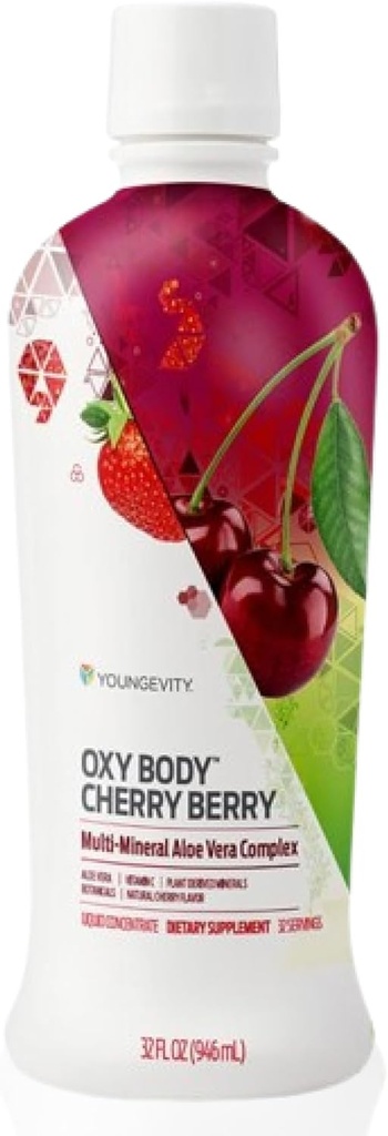 Youngevity Oxybody Cherry Berry Vitamins Minerals & Botanicals, 32 Fl Oz – Aloe Vera Drink con Natural Cherry Flavor – Succo di immunità, Minerali e Botanici (Pack of 4)