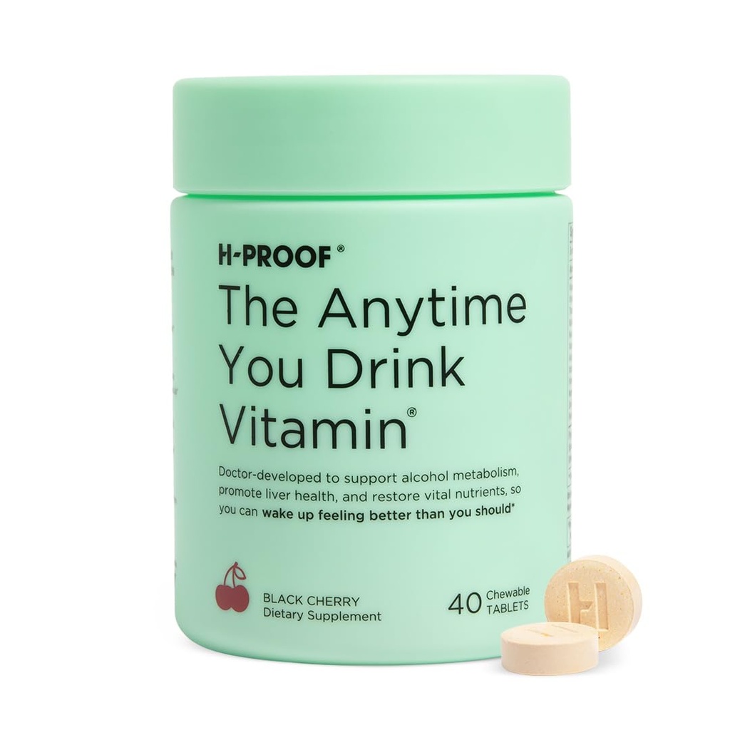 H-PROOF Le chaque fois que vous buvez de la vitamine, de la santé du foie et de l'immunité support avec électrolytes, chardon de lait et vitamines B & C - 40 comprimés à croquer (20 portions), végétalien, cerise noire