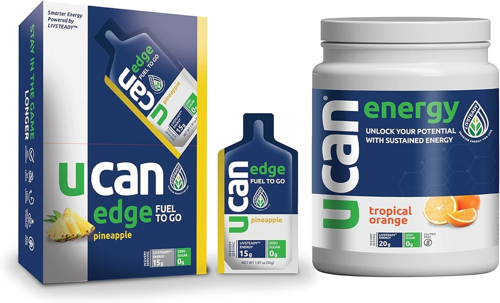 UCAN Ananas Edge Energy Gel & Orange Energy Powder - Grande per la corsa, la formazione, il fitness, il ciclismo, Crossfit & More | Sugar-Free, Vegan, & Keto Friendly Energy Supplement