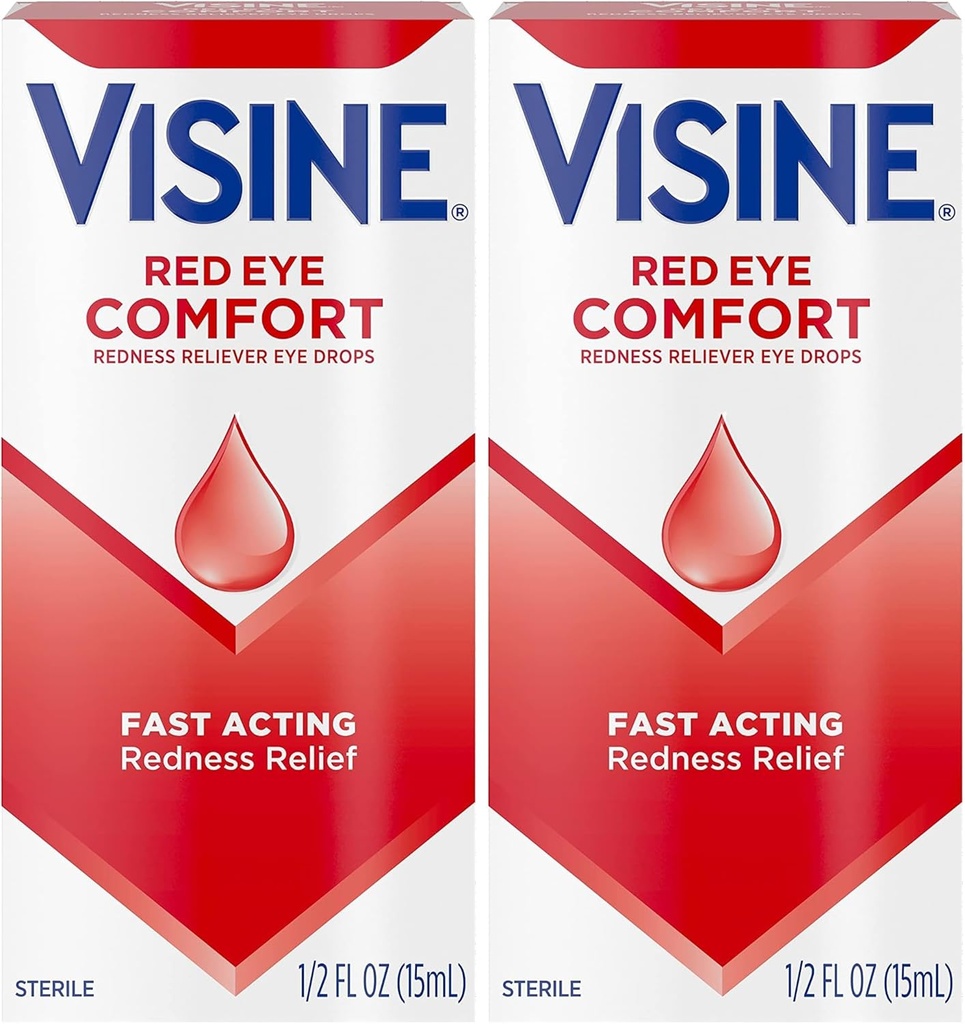 Visine Rouge Yeux Confort Redness Relief gouttes oculaires pour aider à soulager les yeux rouges en raison d'irritations oculaires mineures Fast, tétrahydrozoline HCl, 0,5 fl. oz (paquet de 2)