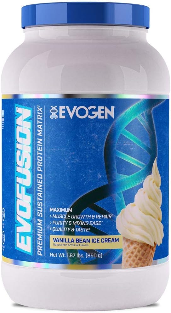 Evogen Evofusion - Sustained Protein Powder | Unterstützt Muskelwachstum & Reparieren | Whey Protein, Micellar Casein, MCT Öl | Vanilla Bean Ice Cream | 25 Portionen