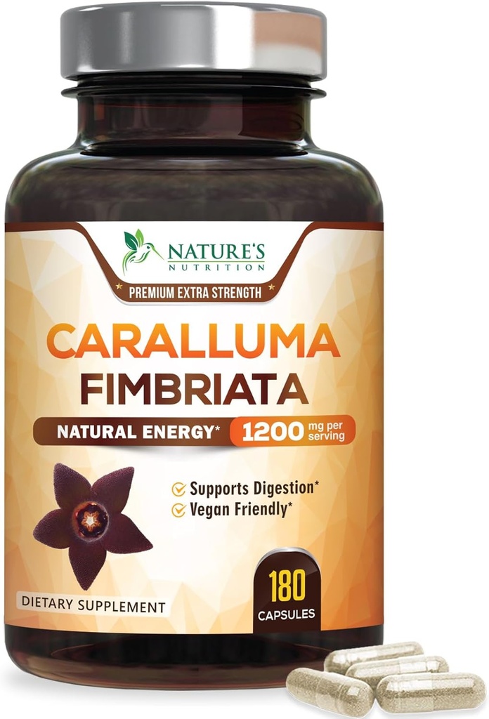 Pure Caralluma Fimbriata Extract Highly Concentrated 1200mg - Natural Caralluma Fimbriata Capsules Endurance Support, Miglior Vegan Supplemento per Uomini & Donne, Non OGM - 180 Capsule