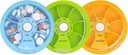 INVODA Organisateur hebdomadaire de pilules 7 compartiments Pill Box rotative pour les médicaments quotidiens et les vitamines - Portable cas de pilules Huile de poisson suppléments Vitamines Organisateur (Green+Sky Blue+Orange)