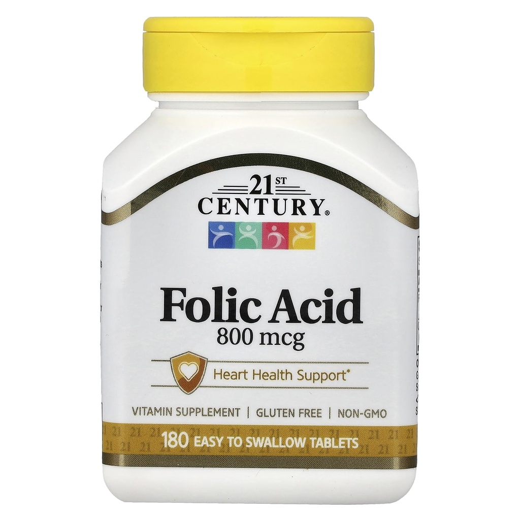 21ème siècle 800 mcg comprimés d'acide folique, assortis, 180 Nombre