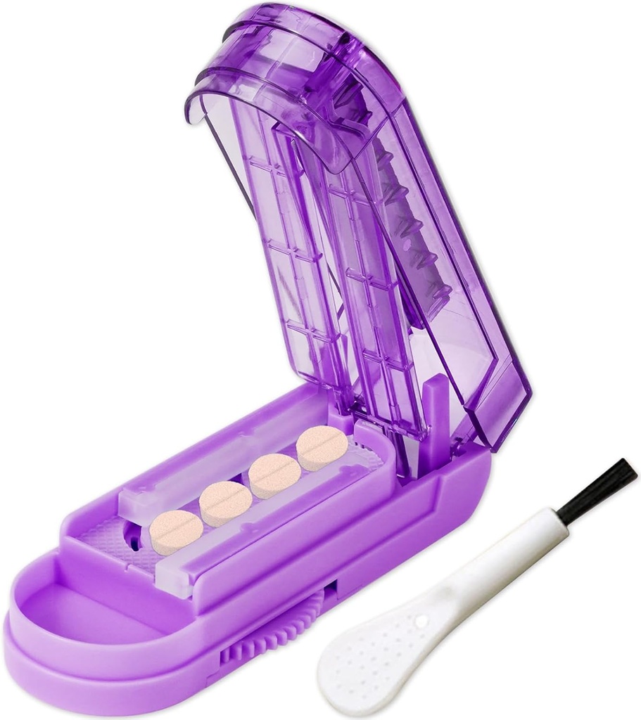 JohnBee Pill Cutter Splitter pour les petites et petites pilules. Splitter de pilule réglable coupe exactement plusieurs pilules à la fois. Bord en silicone non glissant (pourpre foncé)