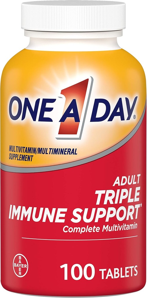 One A Day Adult Triple Immune Support* Multivitamina Completa, Supplemento con Vitamine C, Vitamina D, & Zinc, 100 Conte