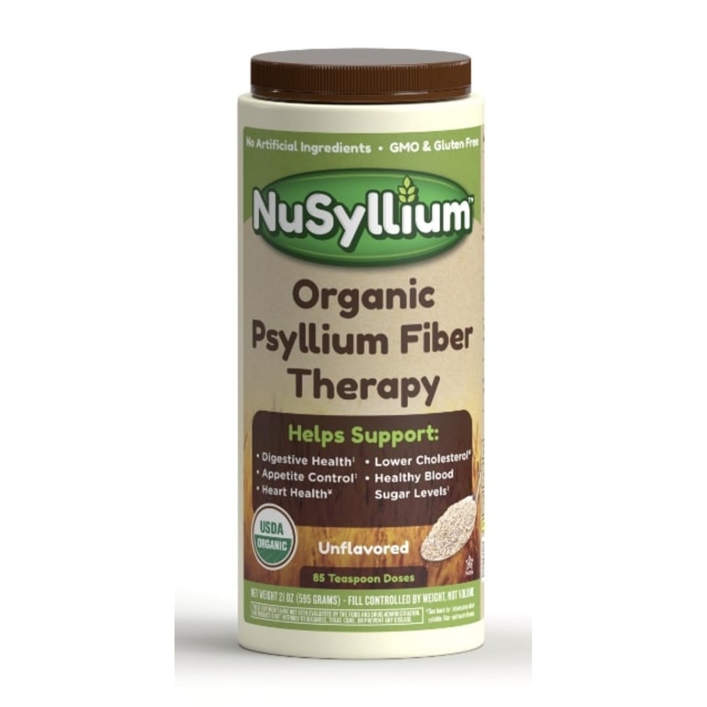 NuSyllium Psyllium Husk Powder USDA Organic, 21 Oz, Dietary Fiber Supplement with Brown Sugar, Helps Promote Digestive Health* Unflavored, 85 Serve