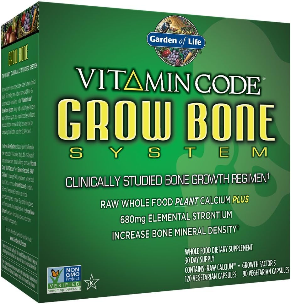 Giardino della vita Calcium Supplemento - Codice Vitamina Crescere Bone Fatto con alimenti interi, Strontium, Magnesio, K2 MK7, Vitamina D3 & C Plus Probiotici per la salute del fegato, 30 giorni di alimentazione