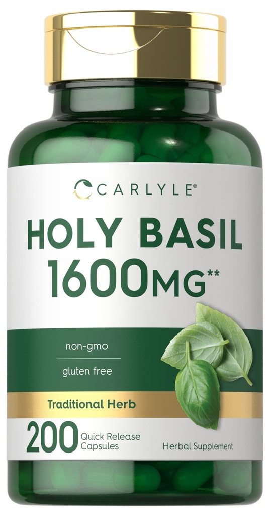 Carlyle Holy Basil Capsules 1600 mg | 200 Count | Tulsi Holy Basil Leaf Extract | Kräuterergänzung | Non-GMO, Glutenfrei