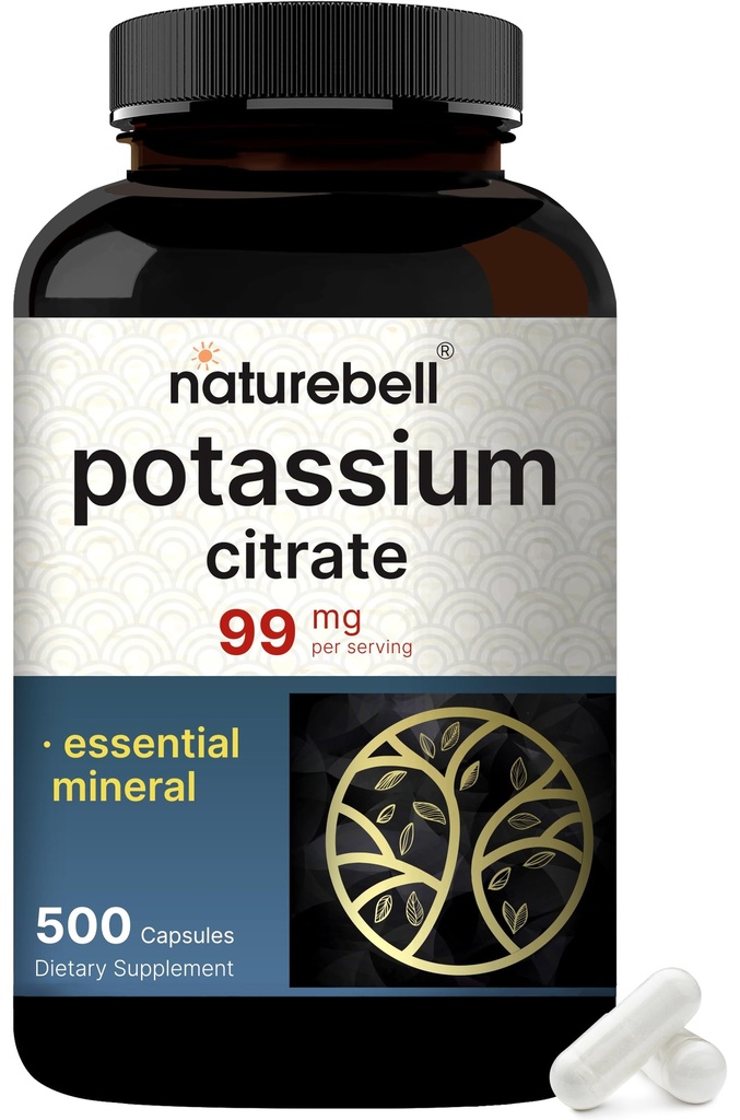 Supplemento Citrato di potassio 99mg, 500 capsule | Forma dilatata facilmente assorbita – Equilibrio di elettrolita minerale essenziale – Supporta il muscolo, Bone, & Heart Health – Non-GMO
