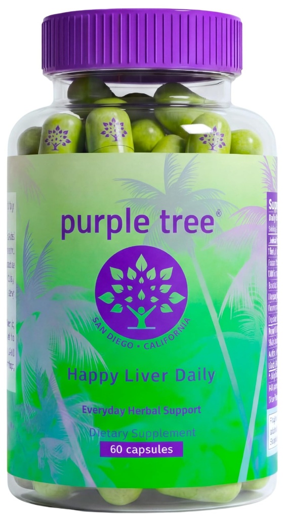 lila baum Happy Liver Daily | Liver Support & Cleanse with Milk Thistle 80% Silymarin, Dandelion Root, Artichoke Leaf, Vine Tea DHM, Vitamine & More - 60 Liver Detox Veggie Pillen