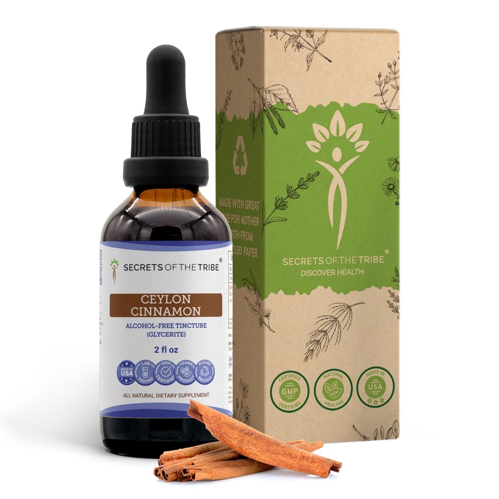 Secrets of the Tribe Ceylon Cinnamon Tincture Alcohol-Free Liquid Extract, Ceylon Cinnamon (Cinnamomum Verum) Getrocknete Bark (2 FL OZ)