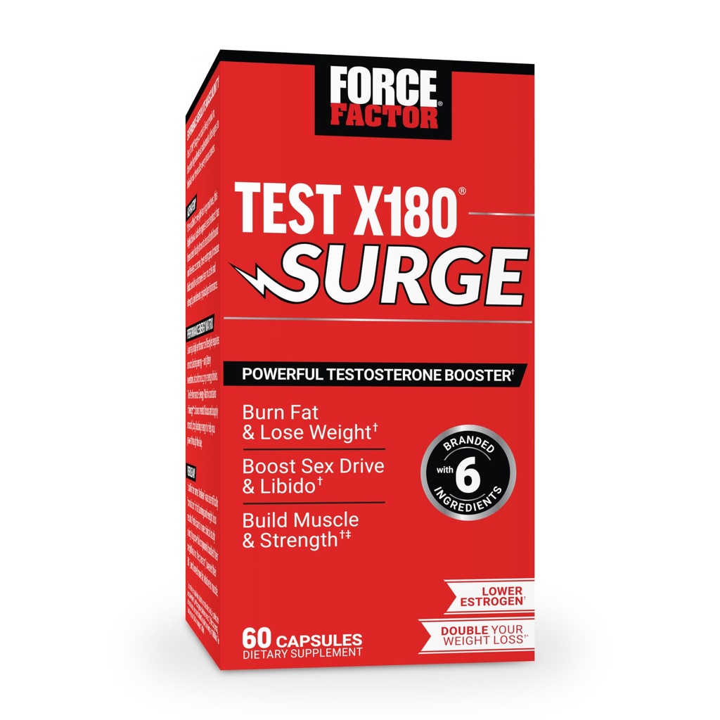 Kraftfaktor-Test X180 Surge Testosteron-Unterstützung für Männer, männliche Vitalität Steigerungs-Ergänzung, Förderung Muskel & Stärke, Unterstützung Gewicht, Boost Long-Lasting Energy, 60 Kapseln