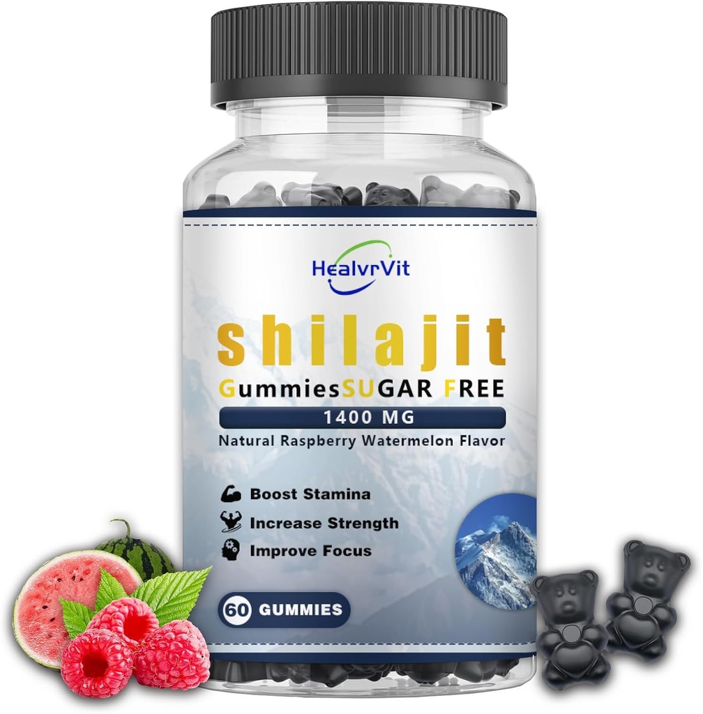 Shilajit Gummi für Männer Fulvic Säure, reine Shilajit für Männer & Frauen, Shilajit Himalayan Organic für Energie, Zuckerfrei, Wassermelone Himbeer Flavor I 100% Natural & Organic I 60 Gummy