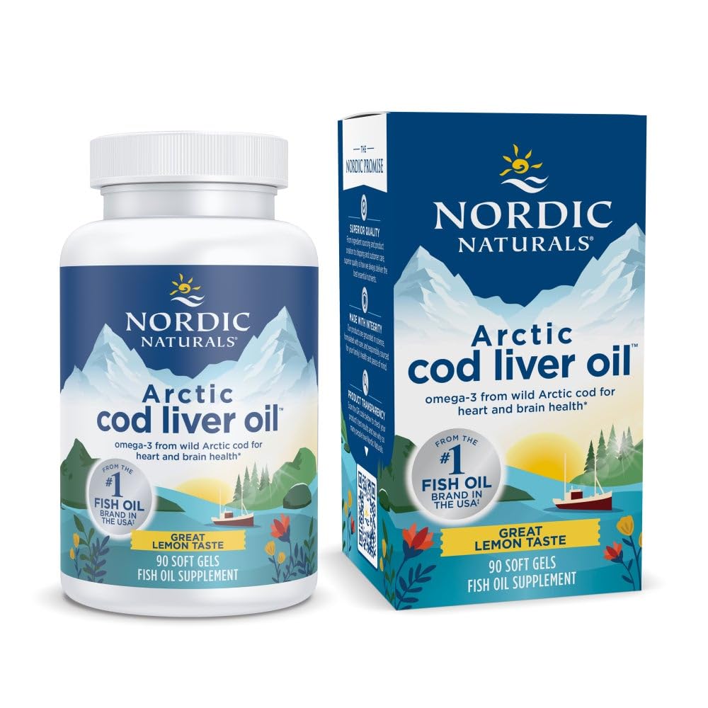 Nordic Naturals Arctic Cod Liver Oil, Lemon - 90 Soft Gels - 750 mg Total Omega-3s mit EPA & DHA - Herz & Gehirn Gesundheit, Gesunde Immunität, Gesamt Wellness - Non-GMO - 30 Servietten