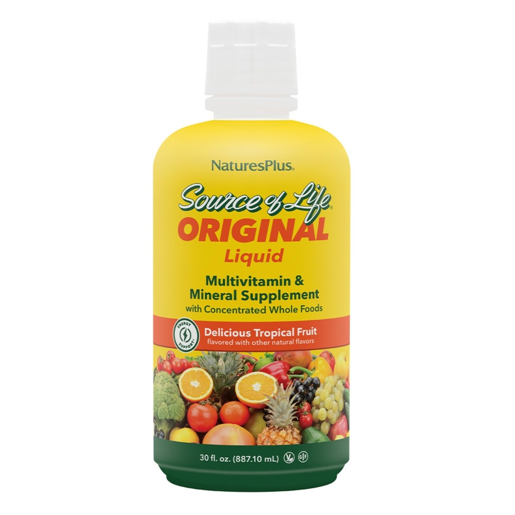 NaturesPlus Quelle von Life Liquid, Tropical Fruit - 30 fl oz - Multivitamin & Mineral Supplement - Glutenfrei, Vegetarisch - 30 Servierungen