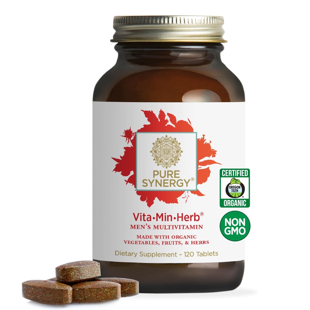 PURE SYNERGY Vita·Min·Herb per gli uomini | Integratore Multivitaminico Comprensivo degli uomini | Realizzato con ingredienti alimentari integrali organici non OGM | Energia quotidiana e supporto immunitario (120 compresse)