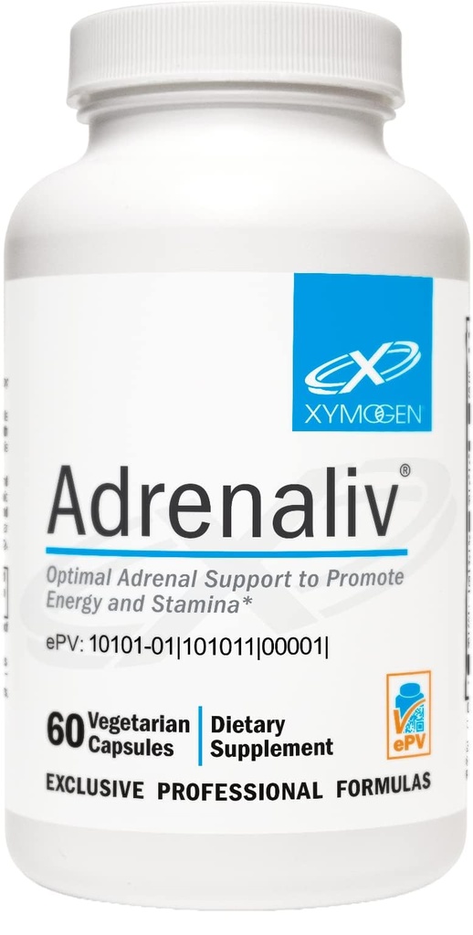XYMOGEN Adrenaliv - Adrenal Support Supplement zur Förderung der Reaktion des Körpers auf Stress, Förderung von Energie und Stamina - Rhodiola Rosea, Eleuthero, Adrenal Complex, Licorice, Vitamin B6 (60 Kapseln)