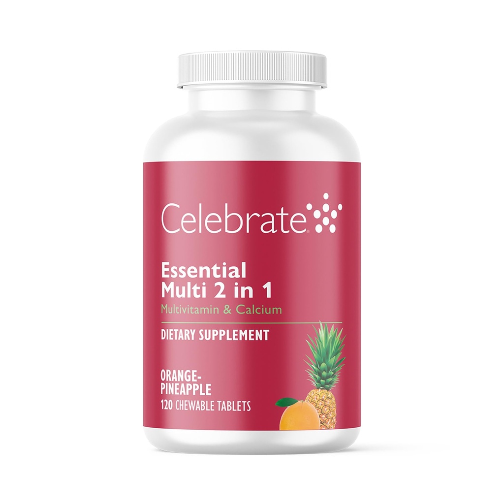 Celebrate Vitamine 2-in-1 Bariatric Multivitamin mit Calcium Citrat - Vitamine A, D, E für Post Bariatric Chirurgie, Magen Bypass und Sleeve Gastrectomy Patienten - Orange Ananas (120 Chewables)