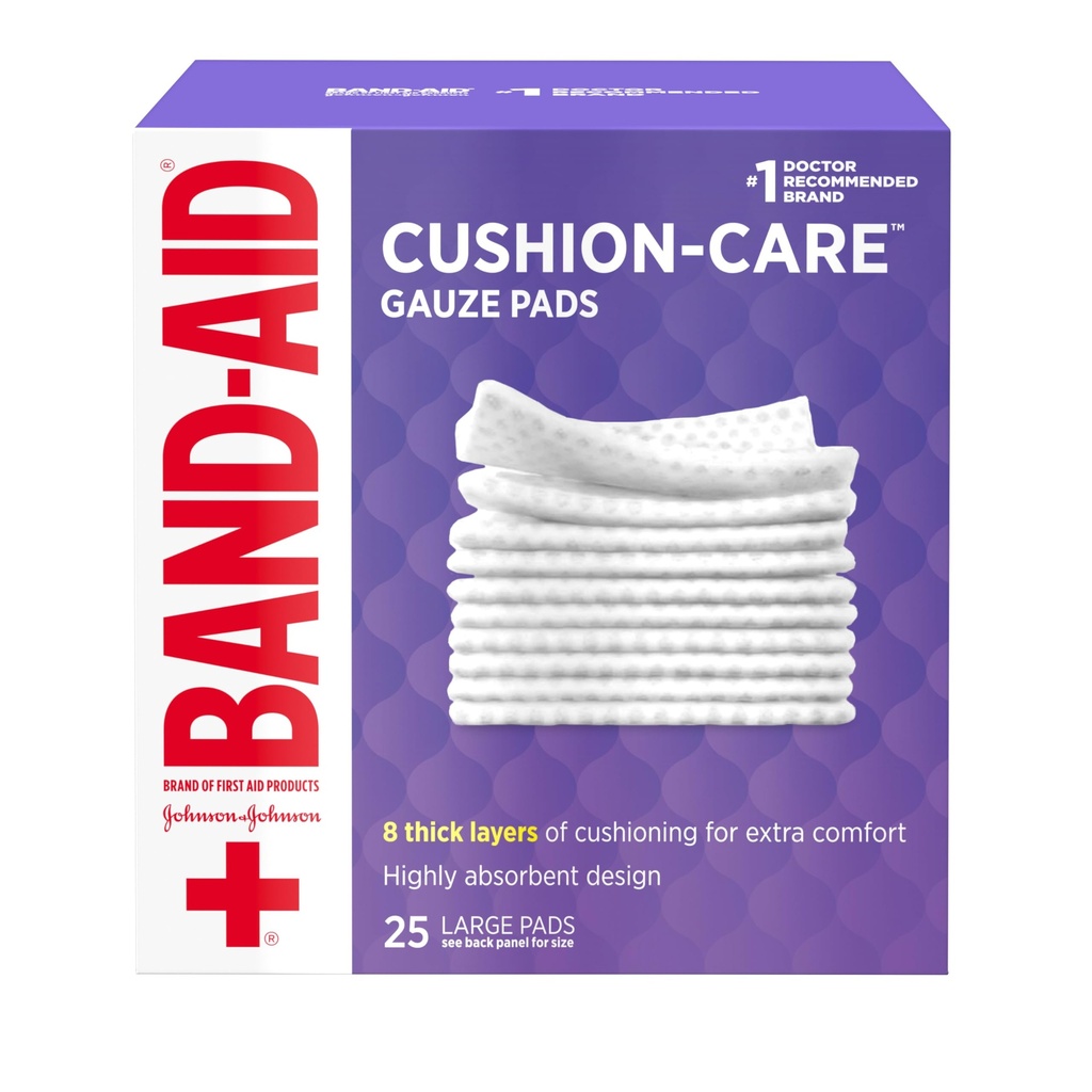 Band-Aid Brand Absorbent Kissen Pflege Sterile Quadrat Gauze Pads für Erste Hilfe Schutz von Minor Cuts, Scrapes & Burns, Non-Adhesive, Wound Care Dressing Pads, Large, 4 in x 4 in, 25 ct