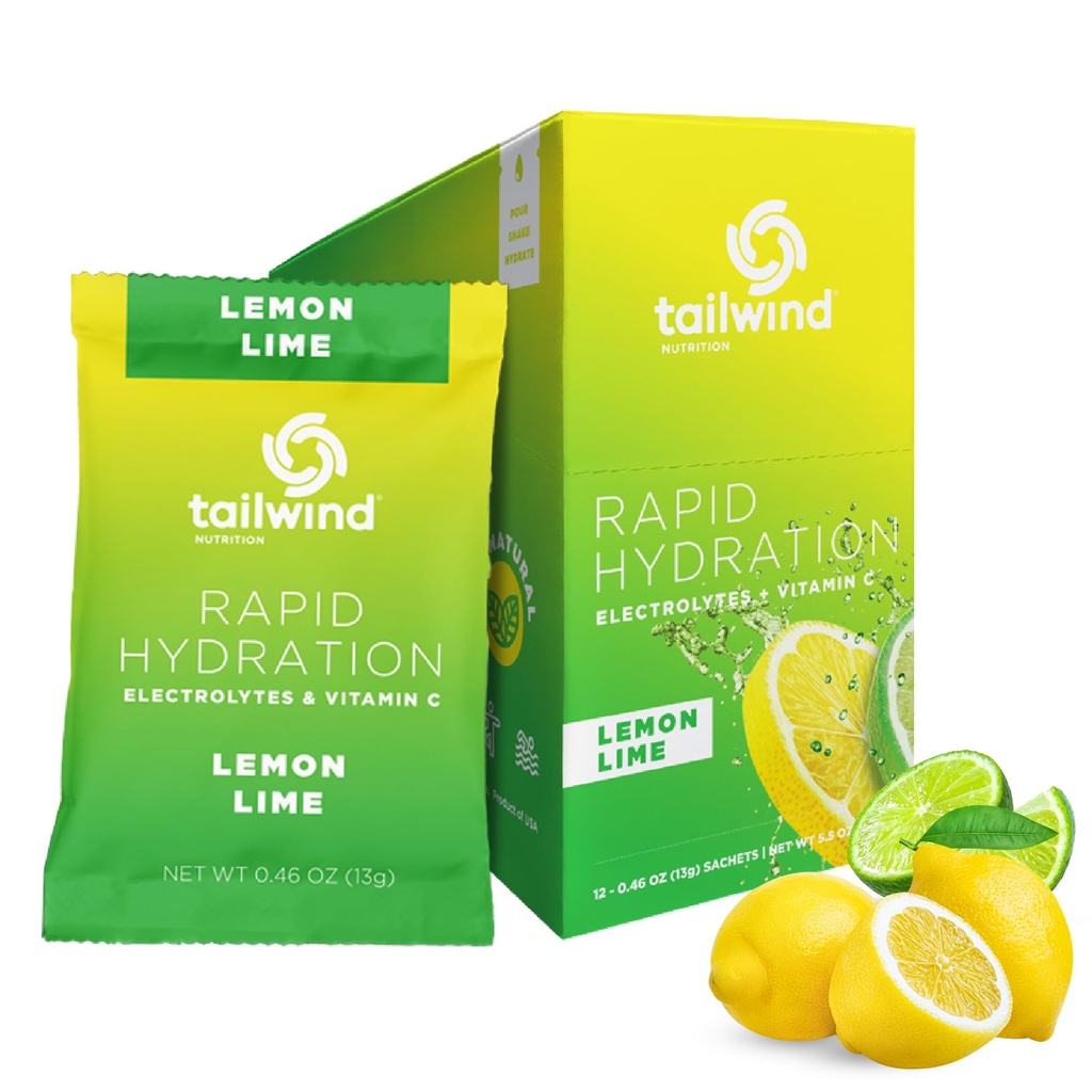 Tailwind Nutrition Rapid Hydration, Elektrolyt & Hydration Pulver, Vitamin C & Sea Salt Übung Workout Mix, Lemon Lime, Packung mit 12 Sticks