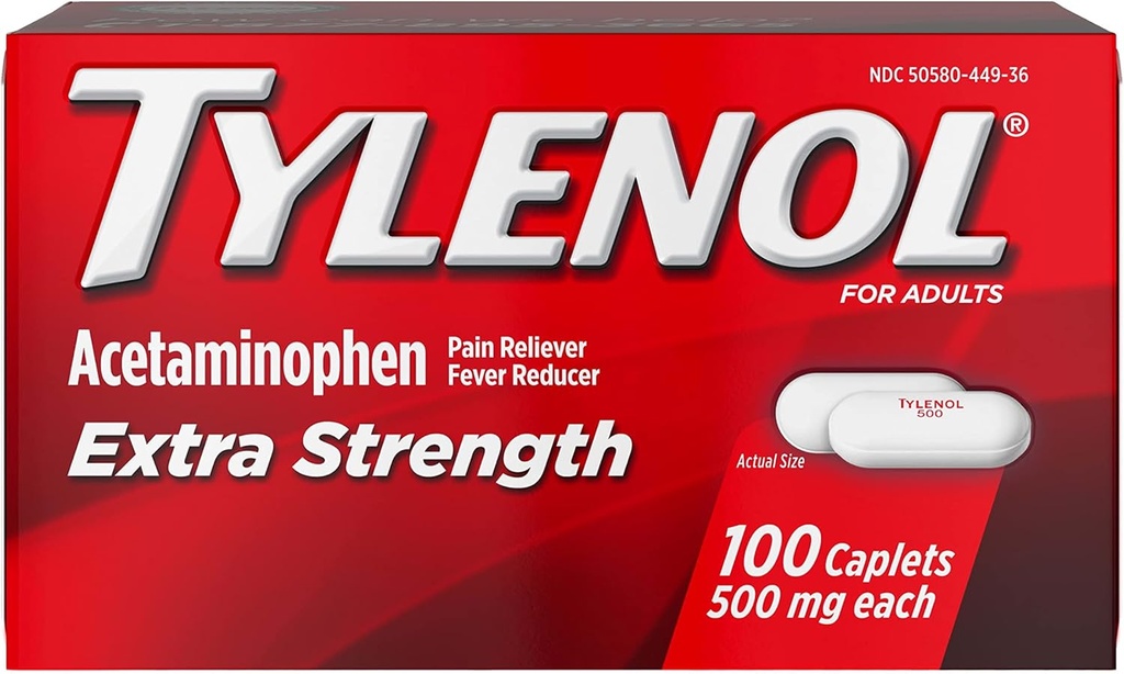 TYLENOL Pain Reliever & Fever Riduttore 500 mg, Caplets 100 ea Confezione da 2