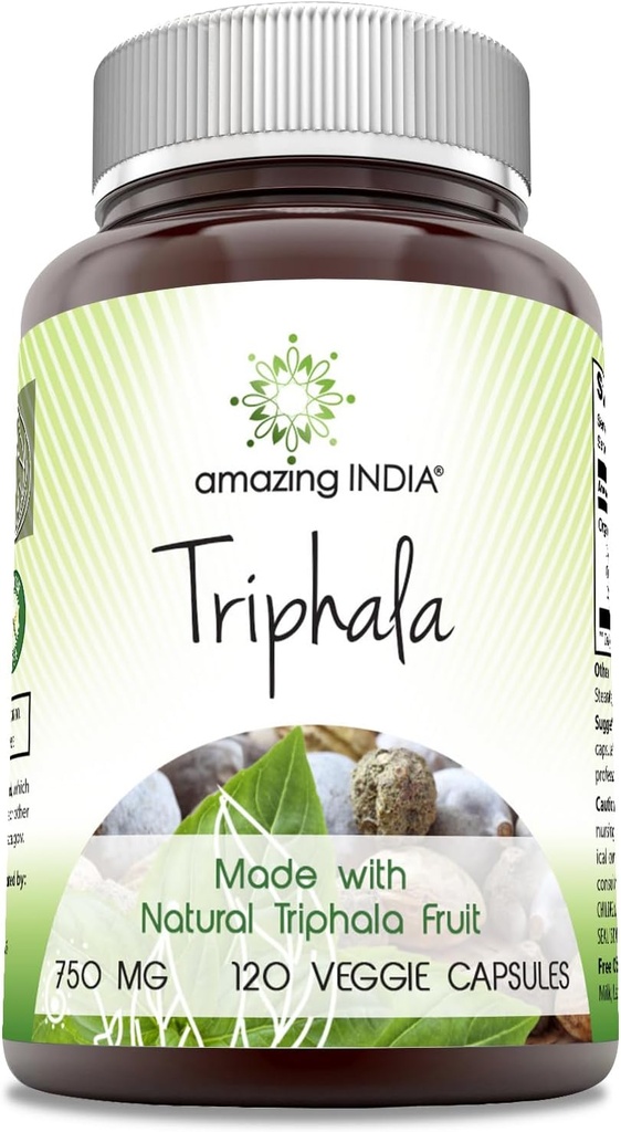 Erstaunlich Indien Triphala (Natural Triphala Fruit) Ergänzung | 750 Mg pro Servieren | 120 Veggie Kapseln | Non-GMO | Gluten-Free