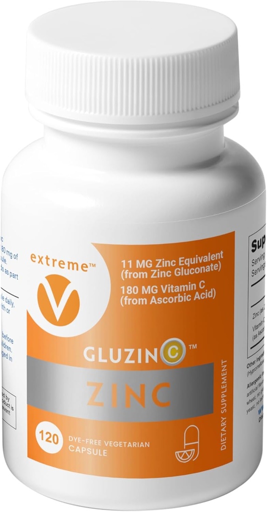 Zink MG11+VC Immunformel | Zinc Gluconate 11mg + Vitamin C 180mg | 120 farbstofffreie vegetarische Kapseln