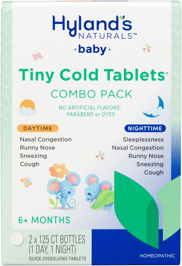 Hyland Baby Tiny Cold Tablets, Day and Night Value Pack, Infant and Baby Cold Medicine, Decongestant, Runny Nose und Cough Relief, 250 Schnellauflösende Tablets