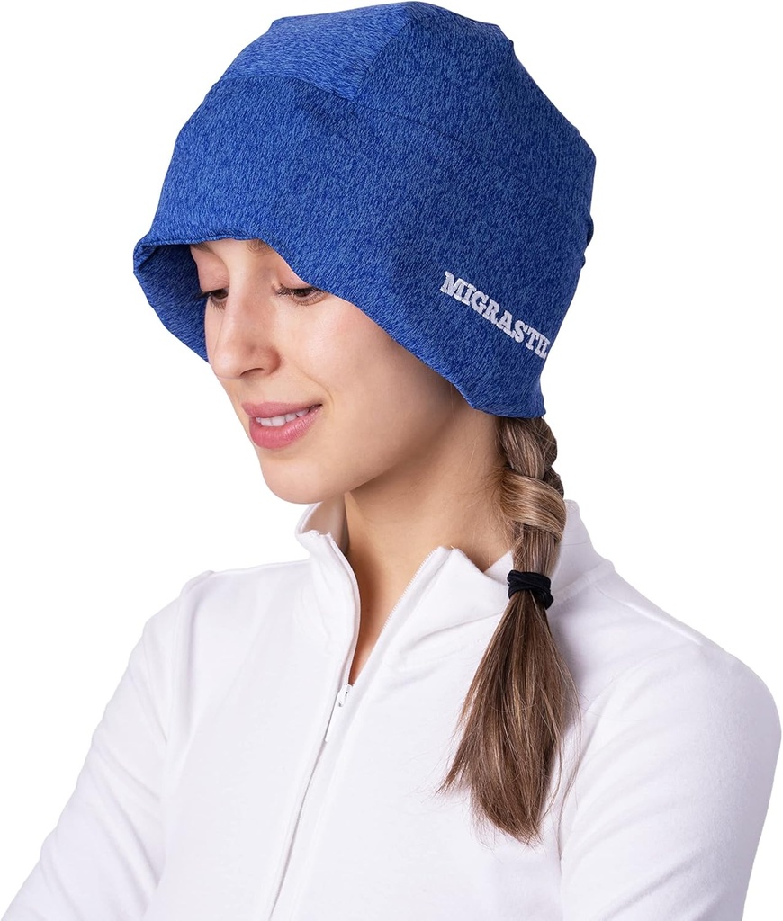 Migrastil MigraFreeze Deluxe Kopfschmerz & Migraine Hut. Weiche, flexible Gelkappe für Herren & Frauen. Form Fitting Ice Pack und Head Wrap mit Reißverschluss Aufbewahrungstasche. Bequem, No-Pain Design.