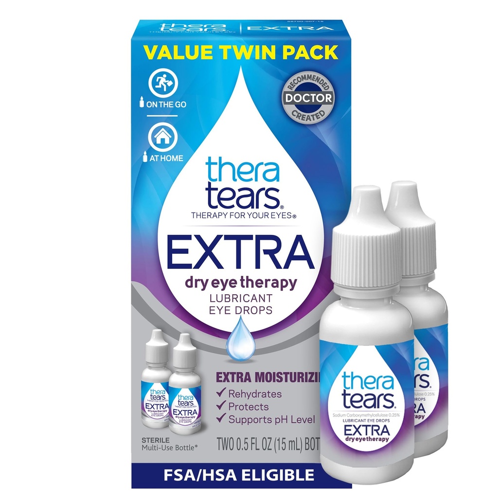 TheraTears extra gouttes d'œil sec, Twin Pack, 2 bouteilles x 0,5 fl oz (paquet de 1)