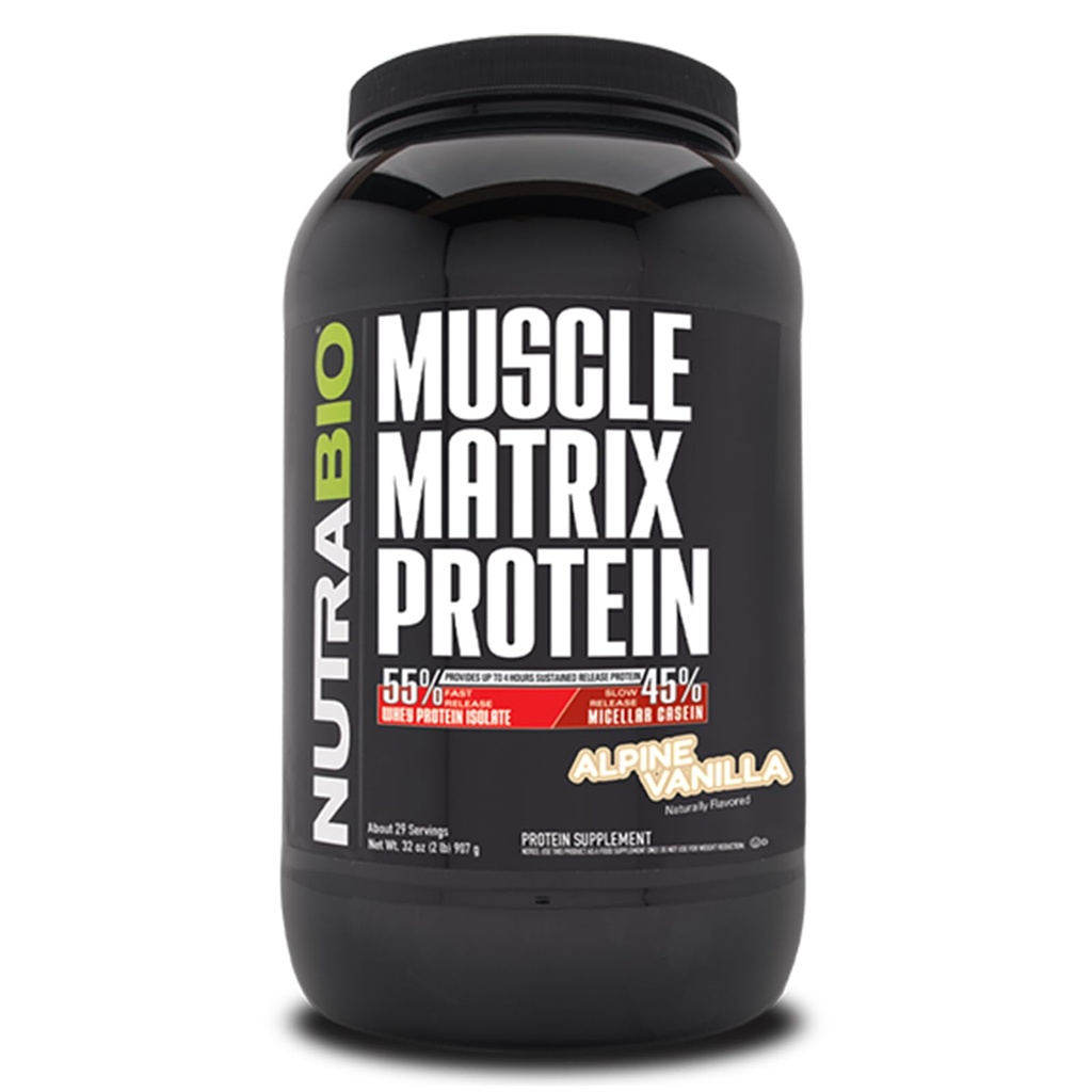 NutraBio Muscle Matrix Protein Powder - 25g di Protein Per Scoop - Whey Isolate e Micellar Casein Combo per il rilascio rapido e lento - Vanilla - 2 Pounds, 28 Servings