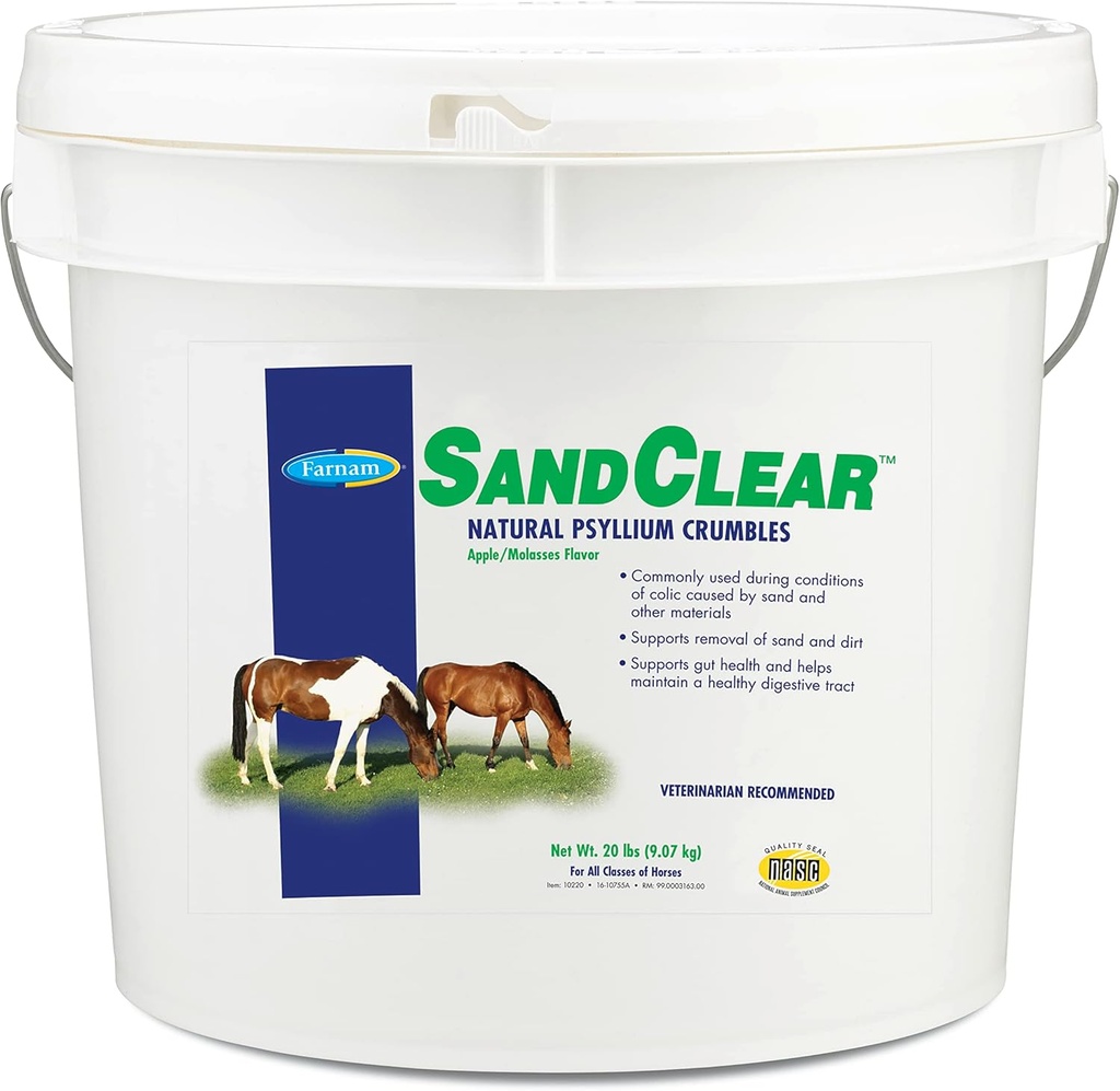 Farnam SandClear Psyllium Crumbles Supplemento per cavalli, aiuta a rimuovere la sabbia da Colon & Supports Salute digestiva, mela / mela aroma, 20 lbs.