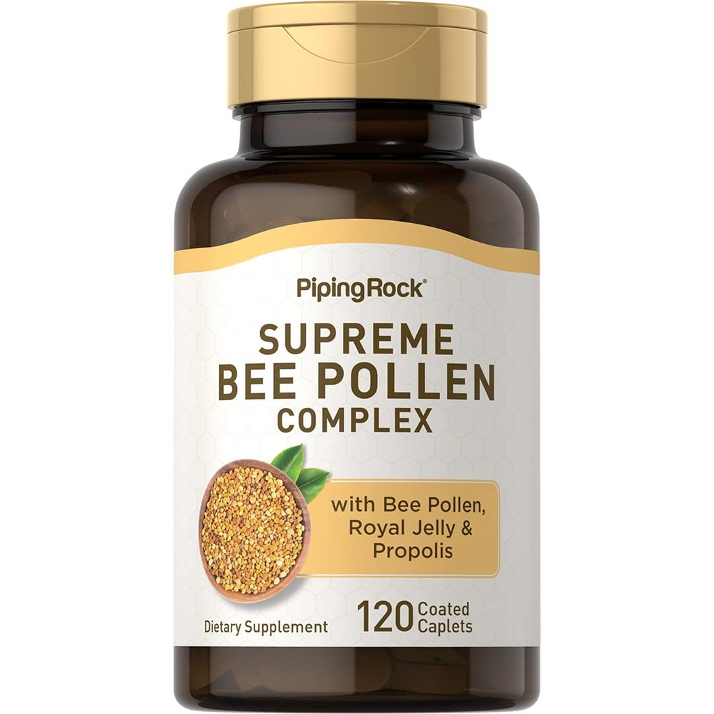Pipping Rock Bee Pollen avec Jelly Royal et Propolis 120 Caplets Supplément complexe pour les femmes et les hommes