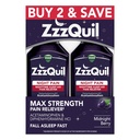 ZzzQuil Liquid, Max Strength Pain Reliever, Nighttime Sleep Aid Liquid, Acétaminophène 1000mg, Diphenhydramine 50mg HCI, Non-Habit Forming, Minuit Berry Aromatisé, 2 Pack, 24 FL OZ