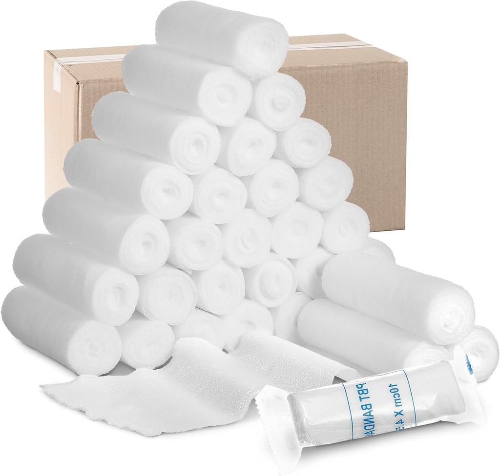 Treela 100 Rolls Gauze Bandage, 4 in x 5 Yards, Elastische Bandagen Individuelle Verpackung Sterile Non Latex Erste Hilfe Pads Medizinische Atmungsaktive Gauze Roll Wrap für Sicherheit Wound Caring und Supplies