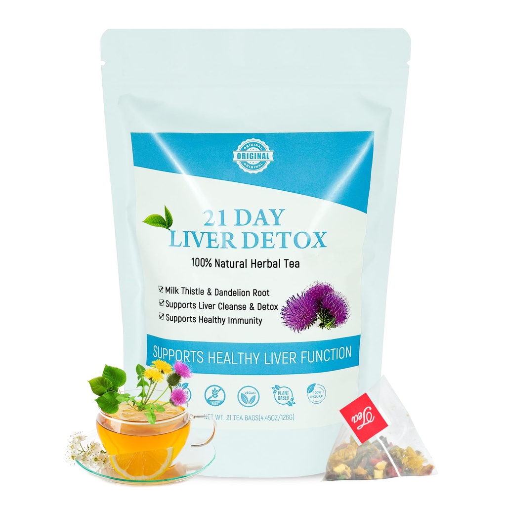 Laicuherb Milk Thistle Liver Detox Tee für Verdauung und Immunität, Natürliche 21 Tage Leberreiniger Kräutertee für Leberreinigung & Stomach Pflege, Koffeinfrei, 21 Teebeutel