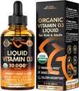 USDA Vitamine biologique D3 10000iu - gouttes de vitamine D pour nourrissons, enfants et adultes, grossesse et enfants en toute sécurité - Système immunitaire, l'humeur, la santé des os et le soutien musculaire - Natural Orange Taste - 2 fl oz, 60 ml