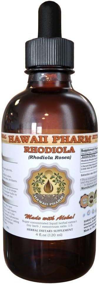 Hawaii Pharm Rhodiola (Rhodiola Rosea) Estratto di liquido, tintura, Integratore di erbe, Made in USA, 2 fl.oz